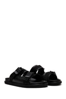 Men's Black Leather Slippers | Derimod Men's Black Leather Slippers | Derimod