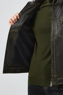 Wade Men's Green Slim-Fit Leather Coat | Derimod Wade Men's Green Slim-Fit Leather Coat | Derimod