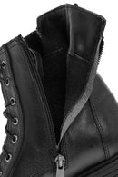 Women's Black Double Zipper Lace-Up Leather Combat Boots | Derimod Women's Black Double Zipper Lace-Up Leather Combat Boots | Derimod