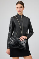 Delano Women's Black Short Leather Jacket | Derimod Delano Women's Black Short Leather Jacket | Derimod