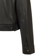Raquel Woman Black Shirt Collar Short Leather Jacket | Derimod Raquel Woman Black Shirt Collar Short Leather Jacket | Derimod