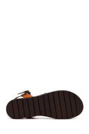 Woman Tan Strappy Thick-Soled Braided Leather Bodrum Sandal | Derimod Woman Tan Strappy Thick-Soled Braided Leather Bodrum Sandal | Derimod