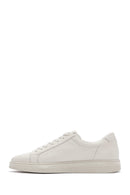 Men's Ecru Lace-Up Leather Sneaker | Derimod Men's Ecru Lace-Up Leather Sneaker | Derimod
