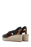 Women's Black Wedge Heeled Leather Espadrille Sandals | Derimod Women's Black Wedge Heeled Leather Espadrille Sandals | Derimod