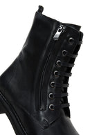 Women's Black Leather Zippered Flat Boots | Derimod Women's Black Leather Zippered Flat Boots | Derimod