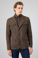 Sacramento Men's Brown Nubuck Leather Jacket | Derimod Sacramento Men's Brown Nubuck Leather Jacket | Derimod