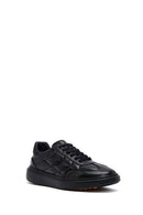 Men's Black Lace-Up Thick-Soled Printed Leather Sneakers | Derimod Men's Black Lace-Up Thick-Soled Printed Leather Sneakers | Derimod