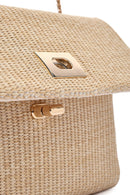 Women's Beige Long Chain Strap Straw Shoulder Bag | Derimod Women's Beige Long Chain Strap Straw Shoulder Bag | Derimod