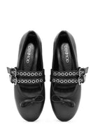 Women's Black Belted Leather Ballerina | Derimod Women's Black Belted Leather Ballerina | Derimod