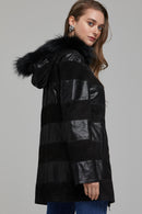 Dalia Women's Black Hooded Leather Coat | Derimod Dalia Women's Black Hooded Leather Coat | Derimod