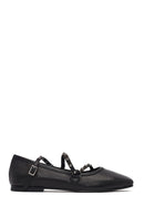 Women's Black Buckled Leather Ballet Flat | Derimod Women's Black Buckled Leather Ballet Flat | Derimod