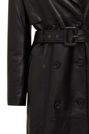 Natalia Women's Black Leather Trench Coat | Derimod Natalia Women's Black Leather Trench Coat | Derimod