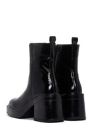 Women's Black Patent Leather Zippered Casual Heeled Boots | Derimod Women's Black Patent Leather Zippered Casual Heeled Boots | Derimod