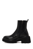 Woman Black Zip Closure Patterned Thick-Soled Leather Boots | Derimod Woman Black Zip Closure Patterned Thick-Soled Leather Boots | Derimod