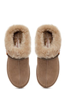 Woman Mink Stone-Embellished Suede Teddy Slipper | Derimod Woman Mink Stone-Embellished Suede Teddy Slipper | Derimod