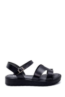 Women's Black Leather Flat Sandals | Derimod Women's Black Leather Flat Sandals | Derimod