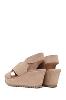 Woman Beige Strappy Wedge Suede Sandal | Derimod Woman Beige Strappy Wedge Suede Sandal | Derimod