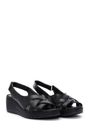 Women's Black Leather Wedge Heel Comfort Sandals | Derimod Women's Black Leather Wedge Heel Comfort Sandals | Derimod