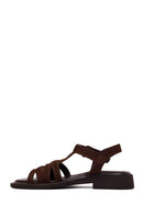 Woman Brown Ankle-Buckle Suede Leather Sandals | Derimod Woman Brown Ankle-Buckle Suede Leather Sandals | Derimod