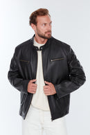 Alanzo (Plus) Men's Black Leather Jacket | Derimod Alanzo (Plus) Men's Black Leather Jacket | Derimod