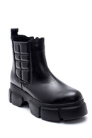 Women's Black Leather Thick Soled Boots | Derimod Women's Black Leather Thick Soled Boots | Derimod