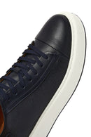 Men's Navy Blue Lace-up Thick-Sole Leather Sneaker | Derimod Men's Navy Blue Lace-up Thick-Sole Leather Sneaker | Derimod