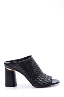 Women's Leather Heel Detailed Heeled Slippers | Derimod Women's Leather Heel Detailed Heeled Slippers | Derimod