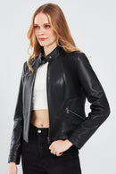 Kristin Women's Black Short Leather Jacket | Derimod Kristin Women's Black Short Leather Jacket | Derimod