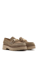 Women's Beige Thick-Soled Accessory Suede Leather Masculine Loafer | Derimod Women's Beige Thick-Soled Accessory Suede Leather Masculine Loafer | Derimod