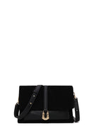 Woman Black Long-Strap Suede Crossbody Bag | Derimod Woman Black Long-Strap Suede Crossbody Bag | Derimod
