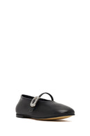 Women's Black Stone Leather Ballet Flats | Derimod Women's Black Stone Leather Ballet Flats | Derimod