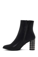 Women's Black Zippered Patterned Thick Heeled Boots | Derimod Women's Black Zippered Patterned Thick Heeled Boots | Derimod