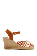 Kastamonu Stone Print Women's Taba Patterned Wedge Heeled Espadrille Sandals | Derimod Kastamonu Stone Print Women's Taba Patterned Wedge Heeled Espadrille Sandals | Derimod