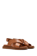 Women's Tan Elastic Leather Sandals | Derimod Women's Tan Elastic Leather Sandals | Derimod