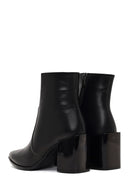 Women's Black Zippered Thick Heeled Leather Boot | Derimod Women's Black Zippered Thick Heeled Leather Boot | Derimod