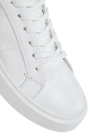 Women's White Laced Leather Sneaker with Accessory Detail | Derimod Women's White Laced Leather Sneaker with Accessory Detail | Derimod