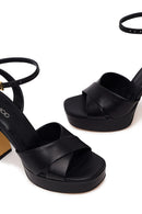 Woman Black Ankle-Buckle Platform High Chunky Heel Leather Sandal | Derimod Woman Black Ankle-Buckle Platform High Chunky Heel Leather Sandal | Derimod