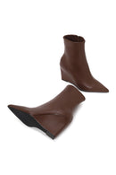 Woman Brown Zip Closure Wedge-Heel Boots | Derimod Woman Brown Zip Closure Wedge-Heel Boots | Derimod