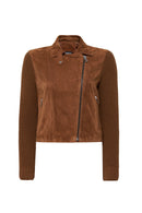 Marcy Women's Brown Double Breasted Suede Leather Jacket | Derimod Marcy Women's Brown Double Breasted Suede Leather Jacket | Derimod