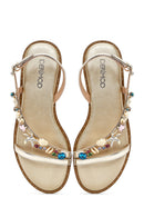 Women's Gold Ankle Buckle Stoned Sandals | Derimod Women's Gold Ankle Buckle Stoned Sandals | Derimod