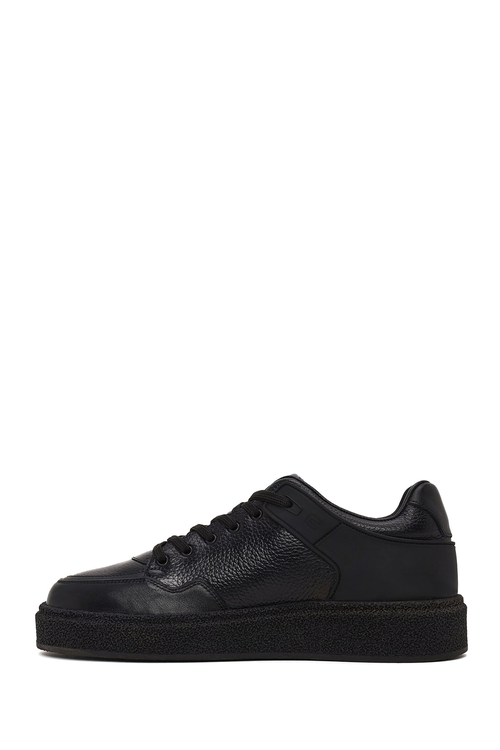 Erkek Siyah Bağcıklı Kalın Tabanlı Deri Sneaker