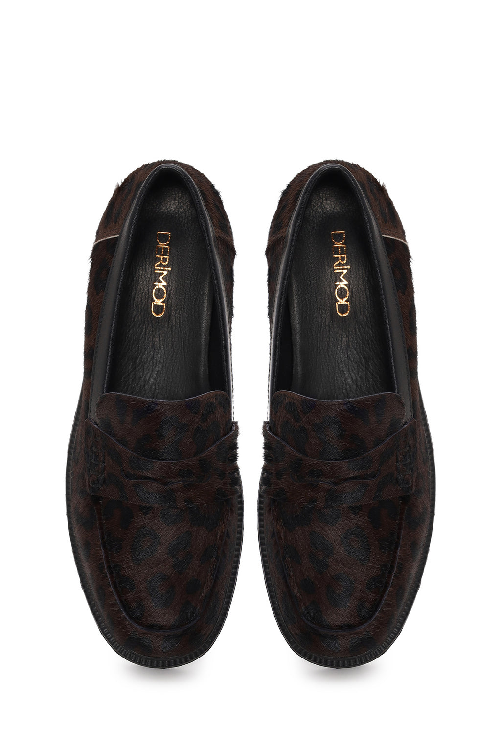 Kadın Leopar Desenli Tüylü Deri Maskülen Loafer