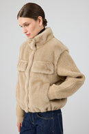 Cortina Women's Beige Short Teddy Coat | Derimod Cortina Women's Beige Short Teddy Coat | Derimod