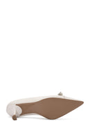 Women's Cream Thin Low Heel Leather Stiletto | Derimod Women's Cream Thin Low Heel Leather Stiletto | Derimod