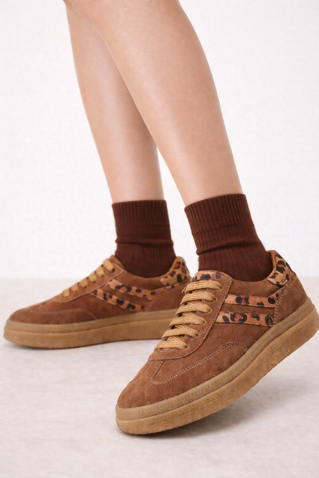 Kadın Taba Bağcıklı Süet Deri Sneaker