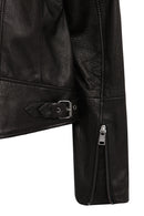 Prima Woman Black Short Leather Jacket | Derimod Prima Woman Black Short Leather Jacket | Derimod