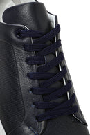 Men's Navy Blue Lace-Up Leather Sneaker | Derimod Men's Navy Blue Lace-Up Leather Sneaker | Derimod