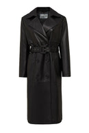 Natalia Women's Black Leather Trench Coat | Derimod Natalia Women's Black Leather Trench Coat | Derimod