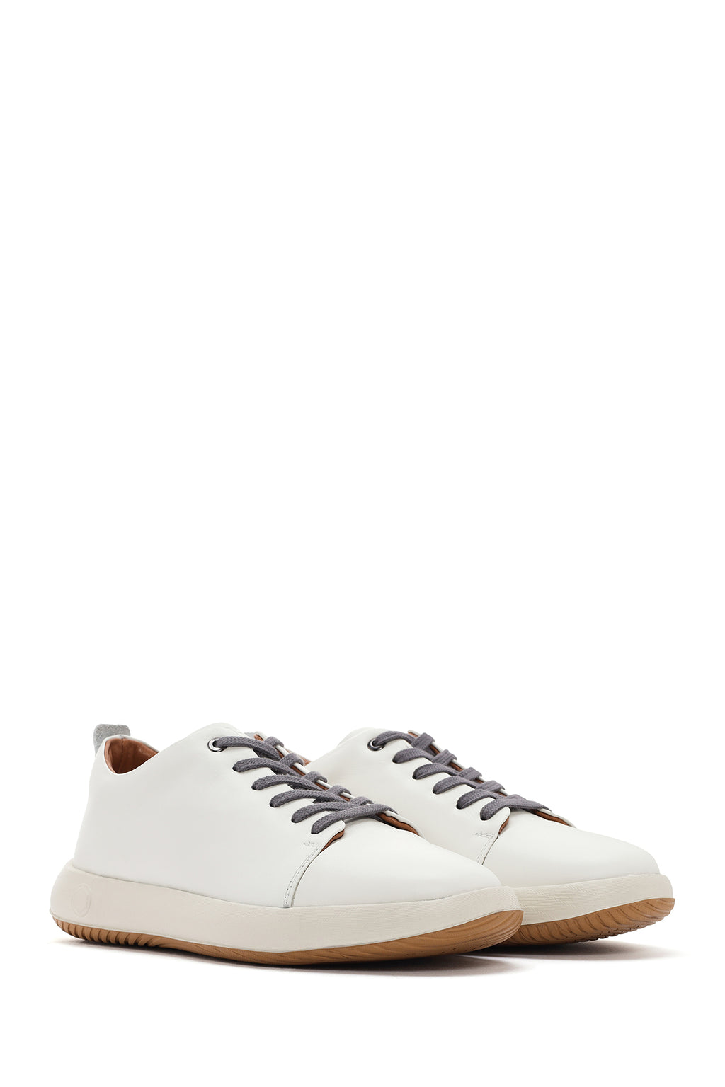 Erkek Beyaz Bağcıklı Deri Sneaker