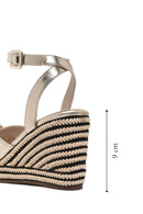 Women's Gold Ankle Buckle Wedge Heel Metallic Espadrille Sandals | Derimod Women's Gold Ankle Buckle Wedge Heel Metallic Espadrille Sandals | Derimod